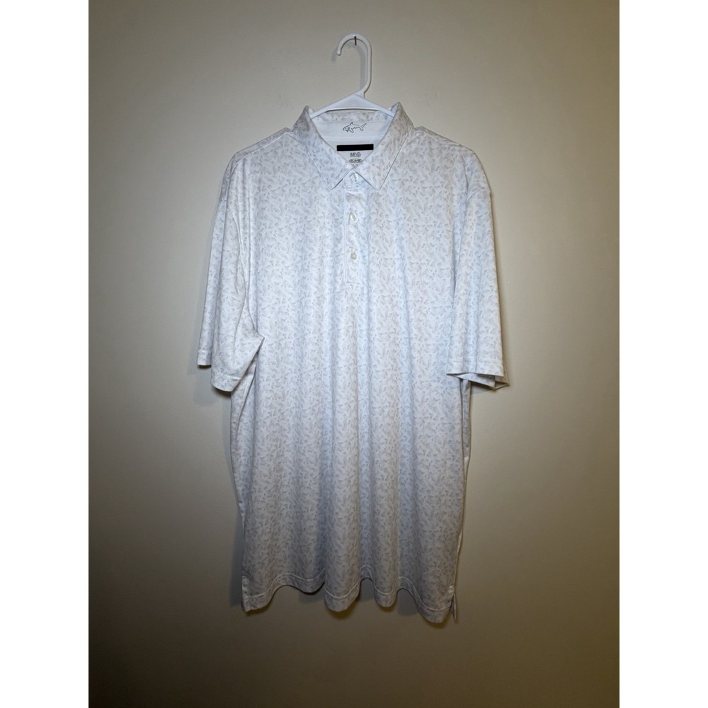 Greg Norman Polo Shirt Mens 2XL Blue Geometric Short Sleeve Golf Play Dry ML 75*
